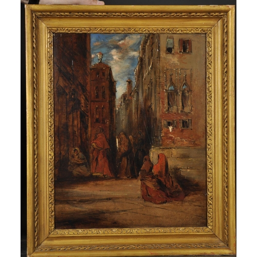 52 - James Holland (1799/1800-1870) British. A Venetian Scene, with Figures entering a Church, Oil on Can... 