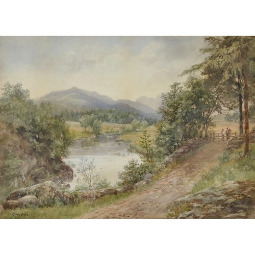 136 - Helen Druce (19th - 20th Century) British. An Extensive River Landscape, with Figures by a Wooden Ga... 