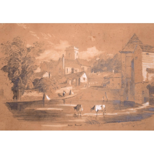 133 - Robert Crowther (19th Century) British. “Guildford Ferry”, Pencil and Wash, Signed and Inscribed in ... 