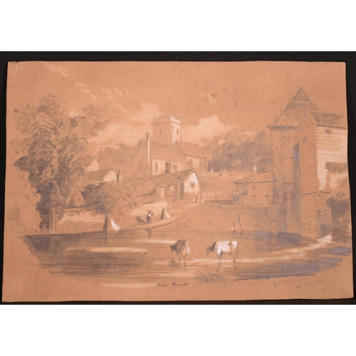 133 - Robert Crowther (19th Century) British. “Guildford Ferry”, Pencil and Wash, Signed and Inscribed in ... 