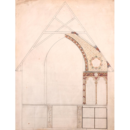 138 - George Edmund Street (1824-1881) British. Design for a Church, Watercolour and Ink, Inscribed on the... 