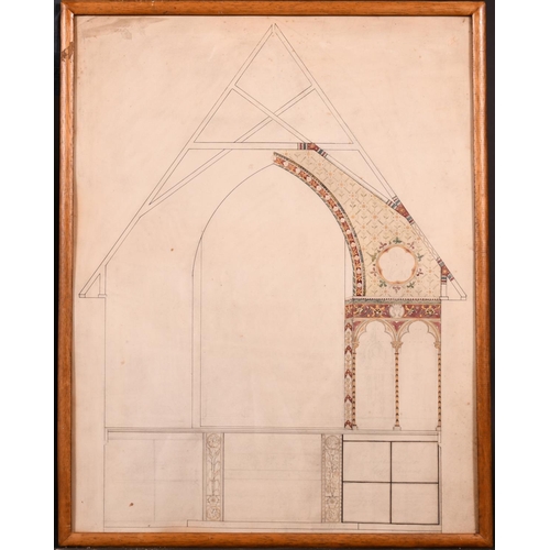 138 - George Edmund Street (1824-1881) British. Design for a Church, Watercolour and Ink, Inscribed on the... 