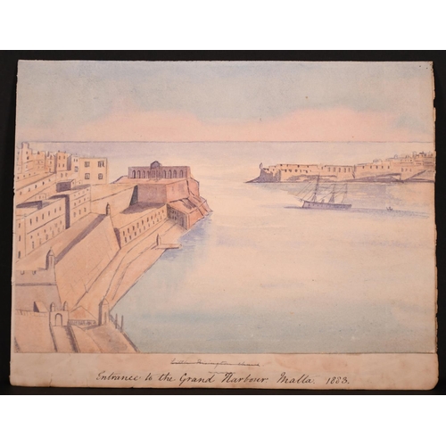 146 - 19th Century English School. “Entrance to the Grand Harbour, Malta 1883”, Watercolour, Inscribed on ... 