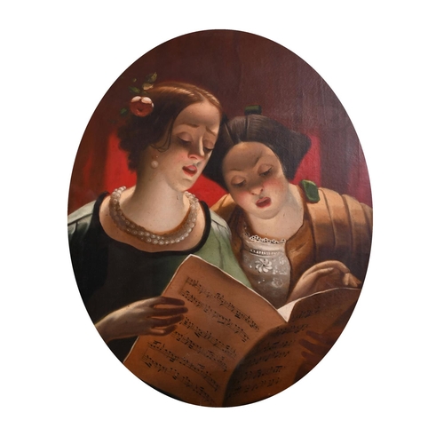 149 - 19th Century English School. ‘The Recital’, Oil on Canvas, Oval, 29” x 23.5” (73.7 x 59.8cm)