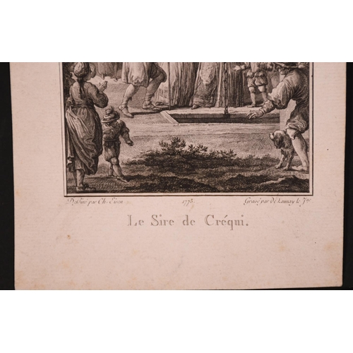 21 - After Charles Eisen (1720-1778) French. “Le Sire de Crequi”, Engraving, Unframed, 5.75” x 4” (14.6 x... 