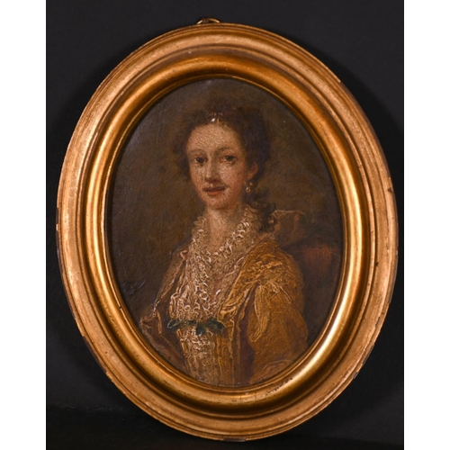 42 - Early 18th Century English School. Bust Portrait of a Noblewoman, Oil on Copper, Oval, Indistinctly ... 