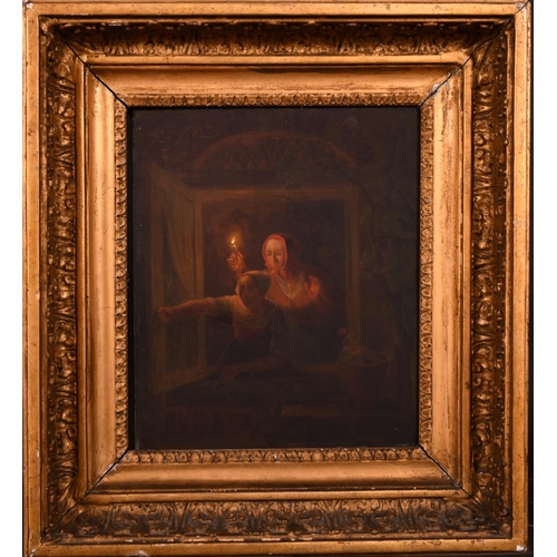 54 - Manner of Petrus Van Schendel (1806-1870) Dutch. Figures in a Window by Candlelight, Oil on Panel, 1... 