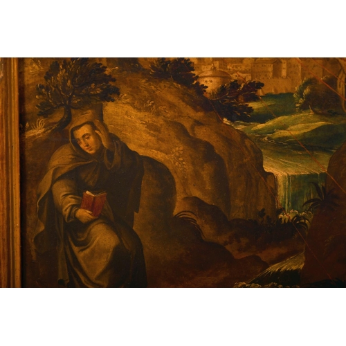 55 - 16th Century Spanish School. St Francis receiving the Stigmata, Oil on Panel, 31.25” x 25” (79.3 x 6... 