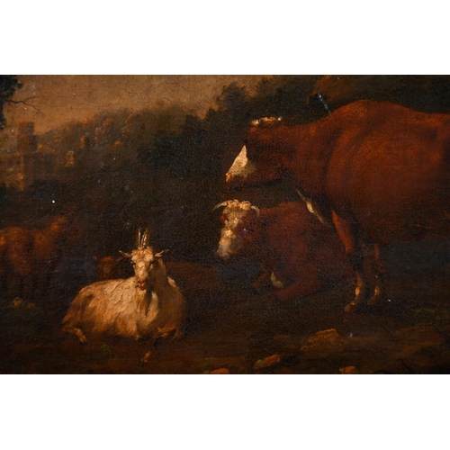 56 - Attributed to Adriaen van de Velde (1636-1672) Dutch. Cattle in a Landscape, Oil on Canvas, 10” x 12... 