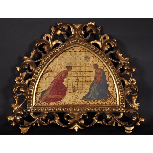 58 - After Fra Angelico (c.1395-1455) Italian. The Annunciation, Oil on Shaped Panel, in a Carved Giltwoo... 