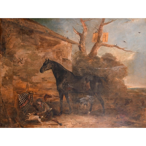 62 - Early 19th Century English School. A Stable Scene with a Horse and a Young Boy and Dog, Oil on Canva... 