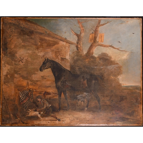 62 - Early 19th Century English School. A Stable Scene with a Horse and a Young Boy and Dog, Oil on Canva... 