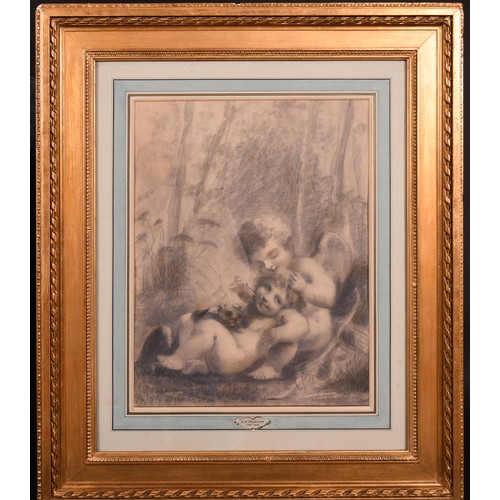 38 - After Pierre-Paul Prud’hon (1758-1823) French. A Study of Two Cherubs, Charcoal, 16.5” x 12.5” (42 x... 