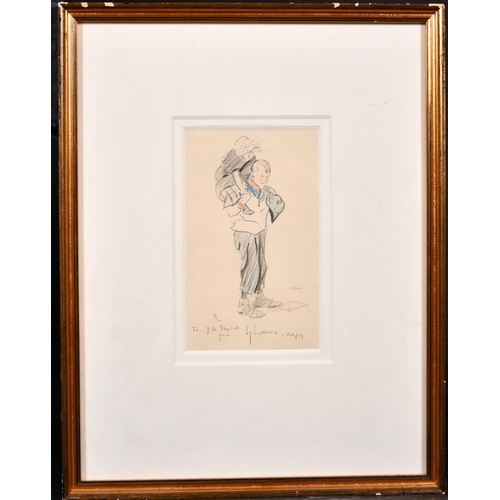 78 - Early 20th Century English School. Study of a Boy giving a Girl a Piggyback, Pencil and Crayon, Insc... 