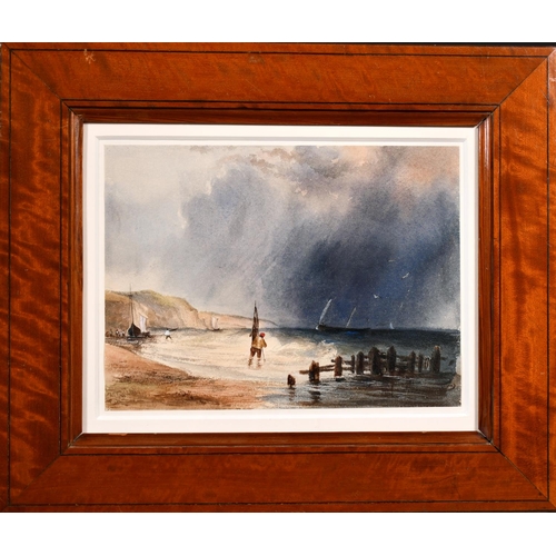 82 - Manner of Anthony Vandyke Copley-Fielding. A Beach Scene with Figures, Watercolour, 6.75” x 9” (17.2... 