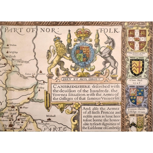 1 - After John Speed (1552-1629) British. “Cambridgshire”, Map, 15” x 20.5” (38 x 52cm)