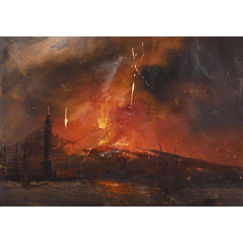 102 - 18th Century Italian School. ‘Vesuvius Erupting’, Oil on Paper, 6” x 8.5” (15.2 x 21.5cm)