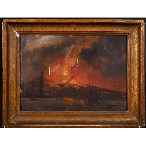 102 - 18th Century Italian School. ‘Vesuvius Erupting’, Oil on Paper, 6” x 8.5” (15.2 x 21.5cm)