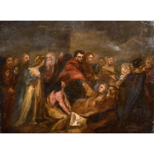 104 - Attributed to James Barry (1741-1806) Irish. “The Raising of Lazarus”, Oil on Board laid down, Inscr... 