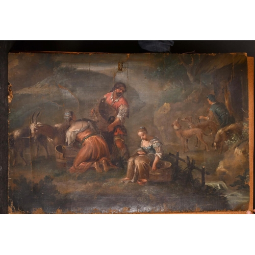 120 - 17th Century Italian School. Figures with Goats and Dogs, Oil on Unstretched Canvas, 23.5” x 35.5” (... 