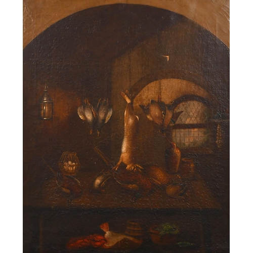 122 - Circle of Benjamin Blake (c.1770-c.1830) British. A Larder Still Life, Oil on Canvas, with a painted... 