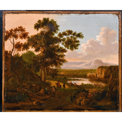 124 - 17th Century Dutch School. Figures in a River Landscape, Oil on Canvas, Unframed, 12.75” x 14.75” (3... 