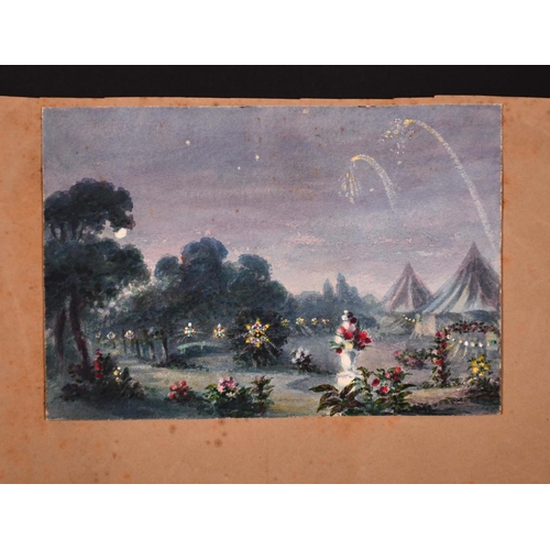 164 - 19th Century English School. A Garden Scene with Fireworks, Watercolour, Unframed, 4.5” x 6.75” (11.... 