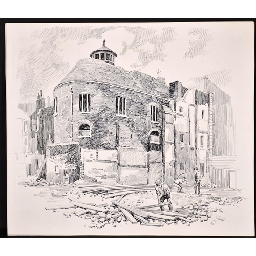 166 - J… R... Way (19th Century) British. “Ironmongers Hall”, Ink, Signed with Initials, Unframed, 8.5” x ... 