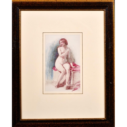 176 - William Edward Frost (1810-1877) British. Study of a Seated Female Nude, Watercolour Pen and Ink, In... 