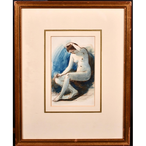 176 - William Edward Frost (1810-1877) British. Study of a Seated Female Nude, Watercolour Pen and Ink, In... 