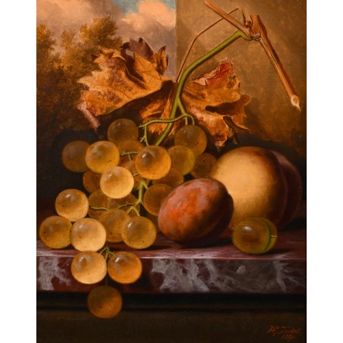 190 - Henry George Todd (1846/47-1898) British. Still Life of Grapes, Pears and Plums on a Ledge, Oil on C... 