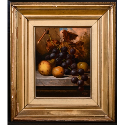 190 - Henry George Todd (1846/47-1898) British. Still Life of Grapes, Pears and Plums on a Ledge, Oil on C... 