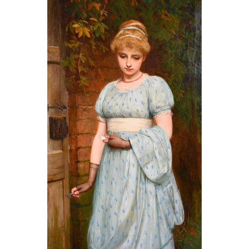 191 - Charles Sillem Lidderdale (1831-1895) British. ‘Hesitation’, a Young Lady Holding a Key by a Garden ... 