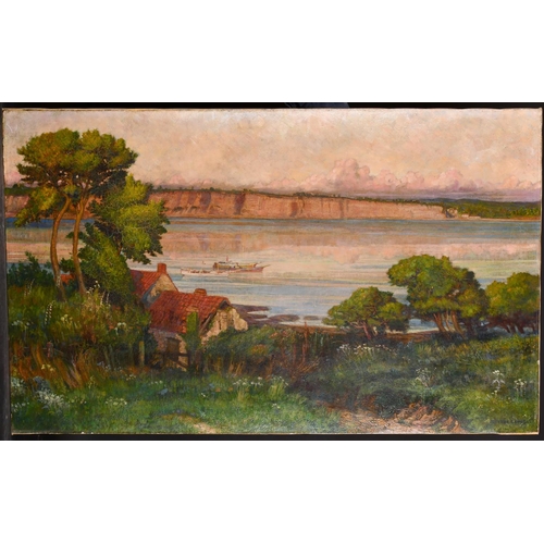 197 - Early 20th Century English School. A River Landscape with a Cottage in the foreground, Oil on Canvas... 