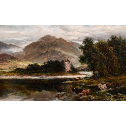 201 - William Langley (act. 1880-1920) British. “Eilean Donan, Loon Lomond”, Oil on Canvas, Inscribed on a... 