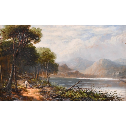 203 - J McIntyre (19th Century) British. A Highland River Landscape with Figures on a Path, Oil on Board, ... 