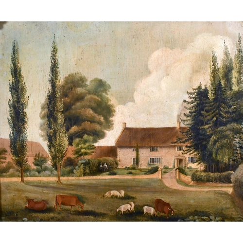 205 - Early 19th Century English School. A Garden Scene with Cattle in the foreground, Oil on Canvas laid ... 