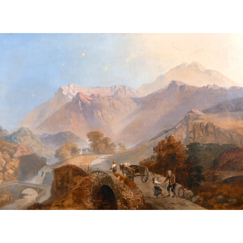 207 - James Baker Pyne (1800-1870) British. A Continental Mountainous River Landscape, with Figures in the... 