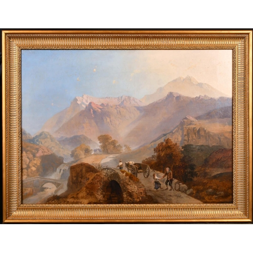 207 - James Baker Pyne (1800-1870) British. A Continental Mountainous River Landscape, with Figures in the... 