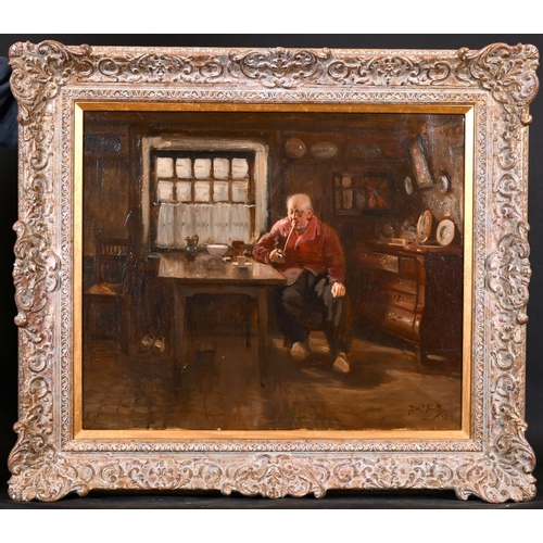 212 - F… R… Greto (Early 20th Century) European. An Old Man with a Pipe in a Cottage Interior, Oil on Canv... 