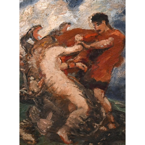 214 - Charles Simms (1873-1928) British. Perseus and Andromeda, Oil on Panel, Signed, 9” x 6.5” (22.8 x 16... 