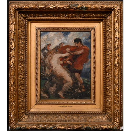 214 - Charles Simms (1873-1928) British. Perseus and Andromeda, Oil on Panel, Signed, 9” x 6.5” (22.8 x 16... 