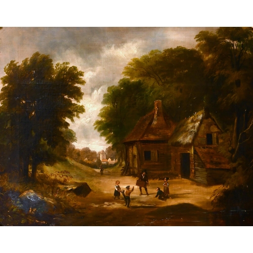 216 - Robert Woodley-Brown (act.1840-1860) British. Children Playing by Farm Buildings, Oil on Canvas, 20”... 