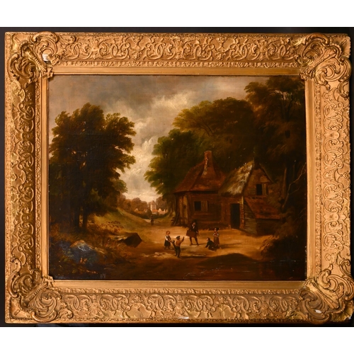 216 - Robert Woodley-Brown (act.1840-1860) British. Children Playing by Farm Buildings, Oil on Canvas, 20”... 