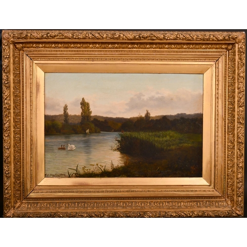 217 - John Joseph Hughes (1820-1909) British. A Tranquil River Landscape with Swans, Oil on Canvas, Signed... 