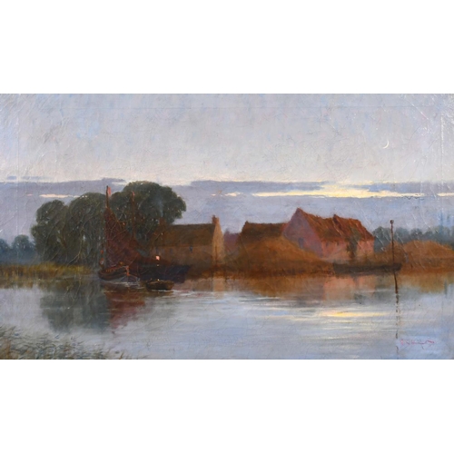 219 - Late 19th Century English School. A Tranquil Evening River Landscape, Oil on Canvas, Indistinctly Si... 