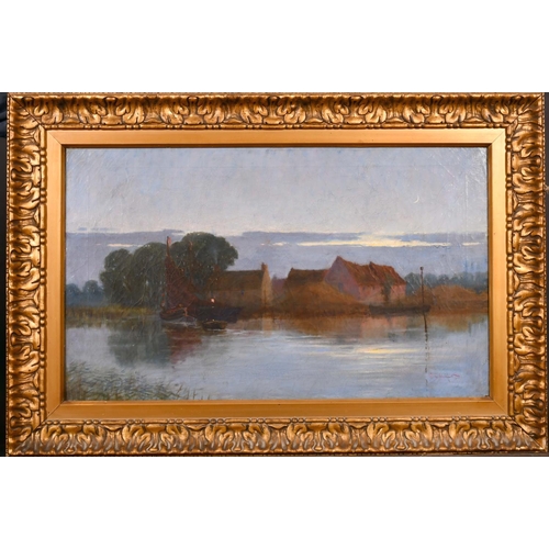 219 - Late 19th Century English School. A Tranquil Evening River Landscape, Oil on Canvas, Indistinctly Si... 