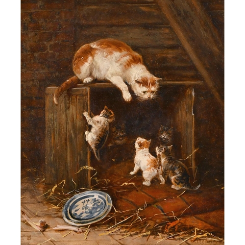 220 - 19th Century English School. A Cat with her Kittens at Play, Oil on Canvas, Indistinctly Signed and ... 