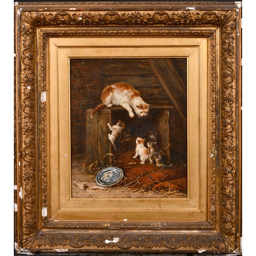 220 - 19th Century English School. A Cat with her Kittens at Play, Oil on Canvas, Indistinctly Signed and ... 