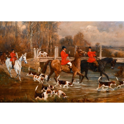 224 - Percy Gravely (19th – 20th Century) British. A Hunting Scene, Oil on Canvas, Signed, 16” x 24” (40.8... 